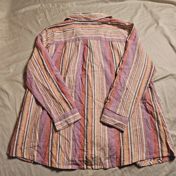 Naturals D&Co. Women's LP Linen Blend Striped Button-Down Multi-Color Top - Picture 10 of 10